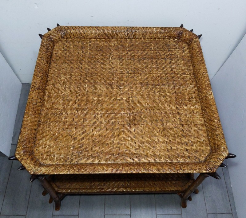 Vintage Large 38" 2-Tier Wicker Rattan Bamboo Table Boho Chic Asian Coffee gallery