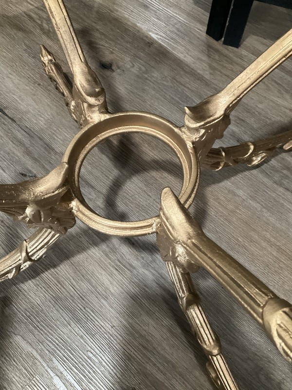 MCM Gold Ornate Metal Coffee Table Round Glass Top Hollywood Regency 70s Italian gallery
