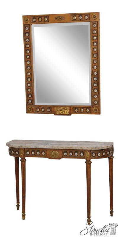 LF72626: French Louis XVI Style Console & Mirror w. Sevres Plaques