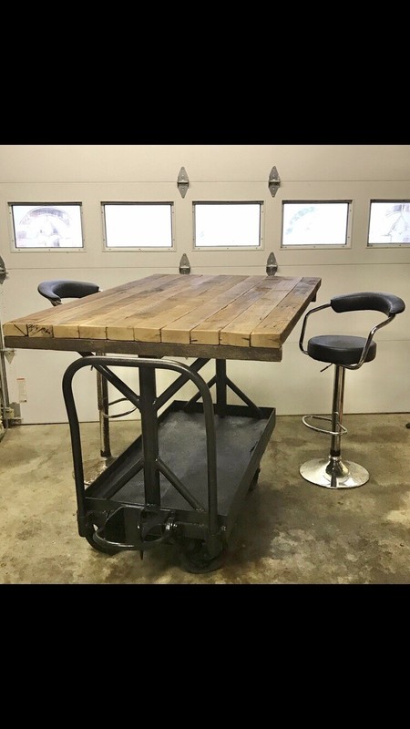 Custom Industrial Railroad Iron Cart Rolling Dining Island Bar Table Steampunk
