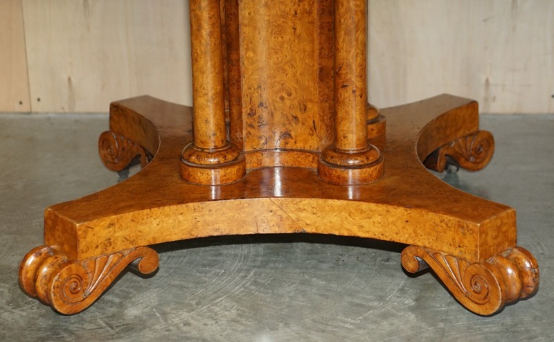 EXQUISITE IMPORTANT BURR WALNUT TILT TOP DINING OCCASIONAL TABLE STUNNING BASE gallery