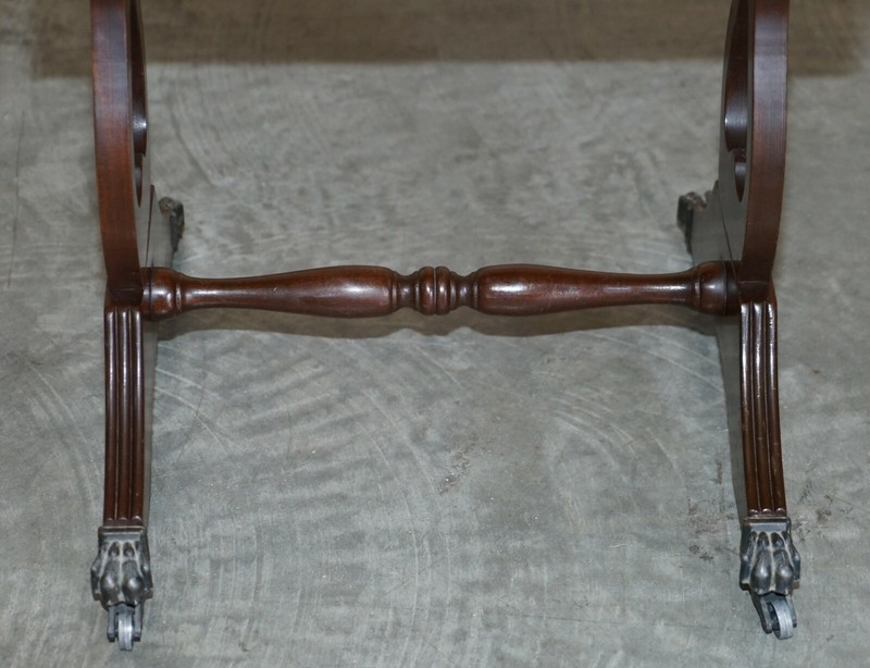 VINTAGE BROWN LEATHER GOLD LEAF SIDE END TABLE EXTENDING TOP GREAT GAMES TABLE gallery