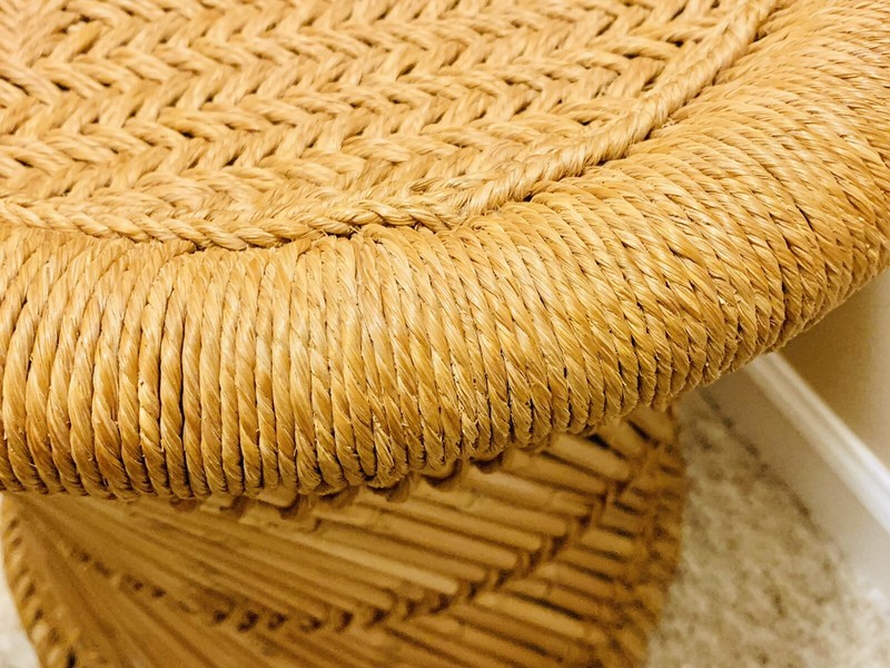 Vtg Table Plant Stand Ottoman Stool Cane Rattan Wicker Woven Boho Mid Century gallery