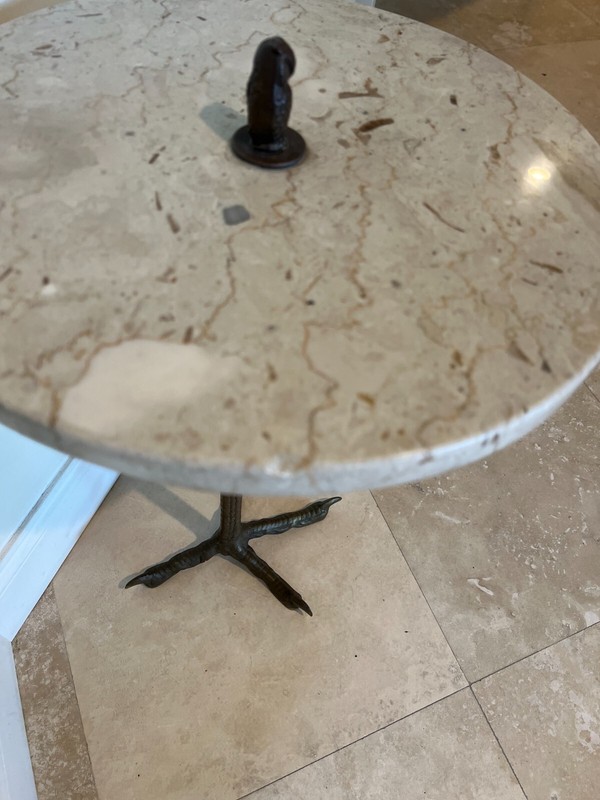 A Unique French Bronze Circular Ostrich Leg-Form Side Table gallery