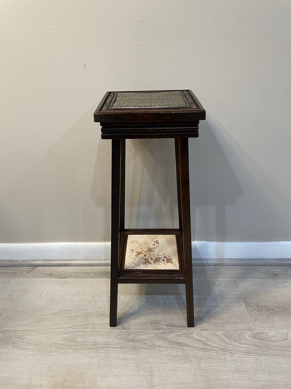 Vintage Two Tier Italy Tile & Wicker Rattan Plant Stand Side Accent Table Rare gallery
