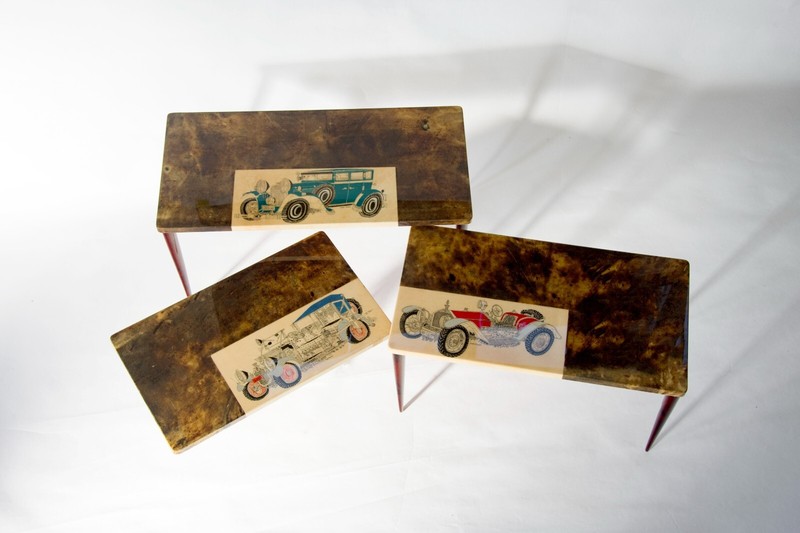 Rare TURA By Alessandro Mendini Natural Parchment Nesting Tables Vintage 50's gallery
