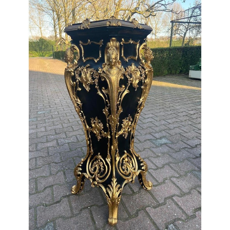 Pedestals Display Stands Italian Baroque Black Gold Columns Vintage Pair 1990s gallery
