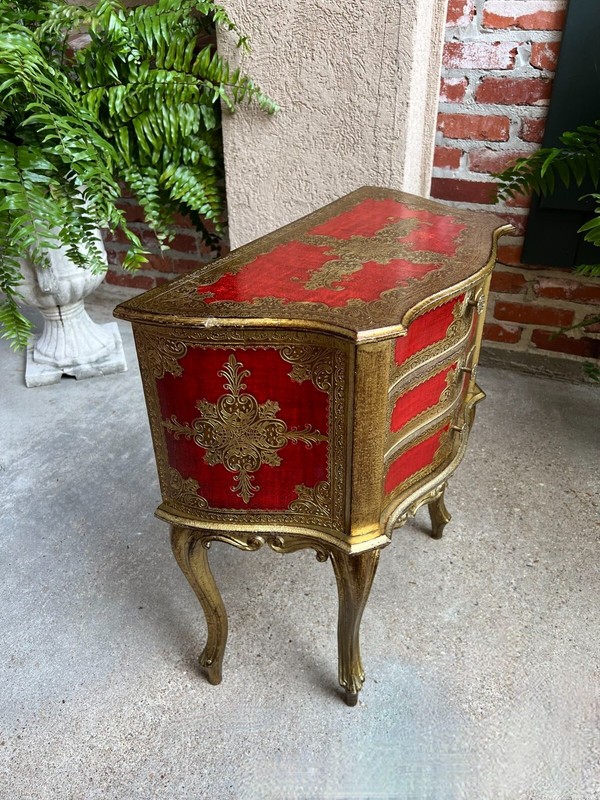 Vintage Italian Gold Gilt Chest End Table Florentine RED Hollywood Regency Tole gallery