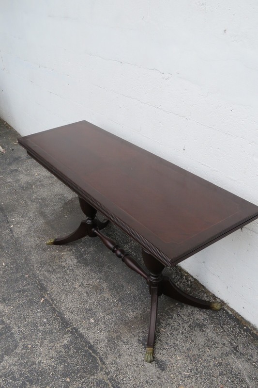 Early 1900s Carved Inlay Long Console Library Dining Extension Table 5433 gallery
