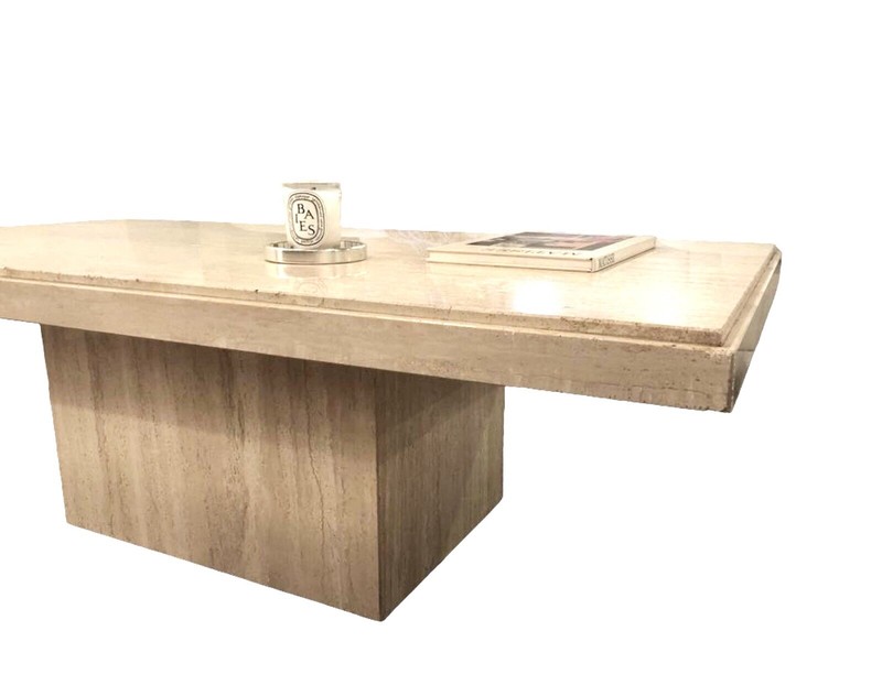 Vintage Italian Travertine Coffee Table | MCM Postmodern Polished Stone gallery