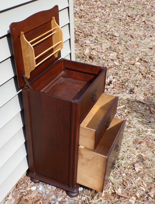 Vintage Federal Style Mahogany Sewing Cabinet Lift Top Chest Table Nightstand gallery