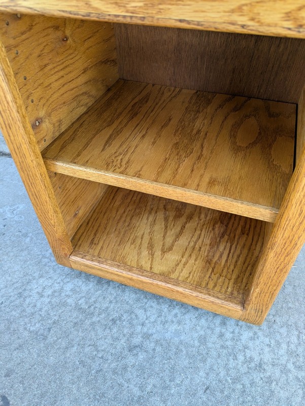 Vintage Rustic Country Oak Wood Rolling Nightstand End Table Shelf 1-Drawer N56 gallery
