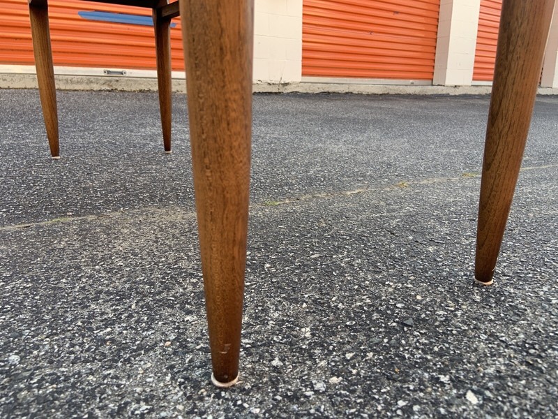 Mid century modern 1958 coffee Sofa Console table by Lane Altavista burled wood gallery