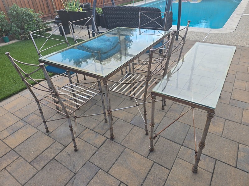 💥Vintage METAL Tables after Diego GIACOMETTI iron Made In Italy Rare Large Set