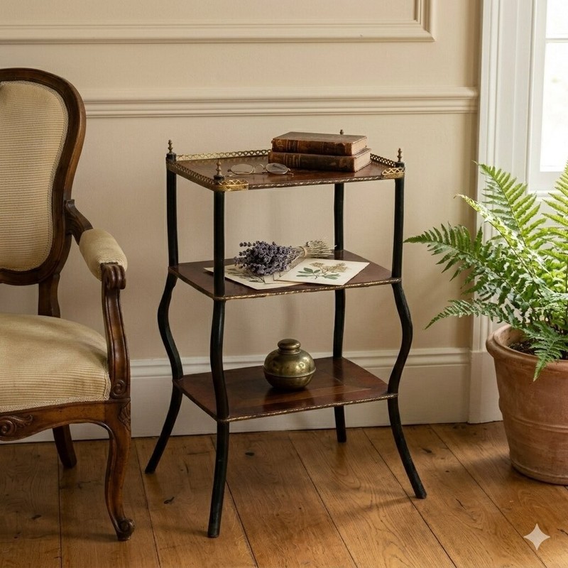 Antique Side Table Beech Metal Italy XX Century Original