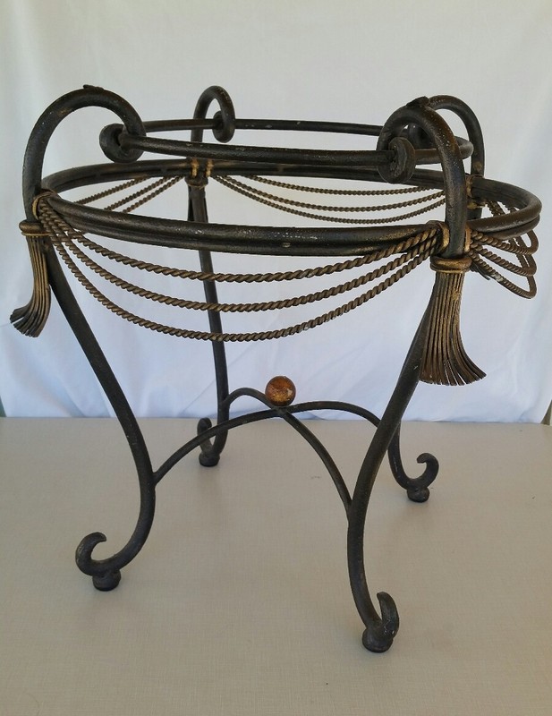 VTG Circular Solid Iron-Ornamental Accent Table☆Gilt Rope &Tassel☆Scroll Design gallery