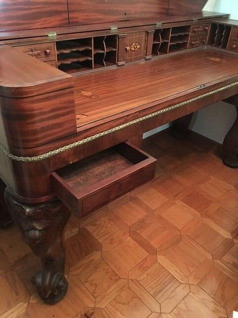 Gorgeous antique office stationary desk table sturdy wood made from grand piano
