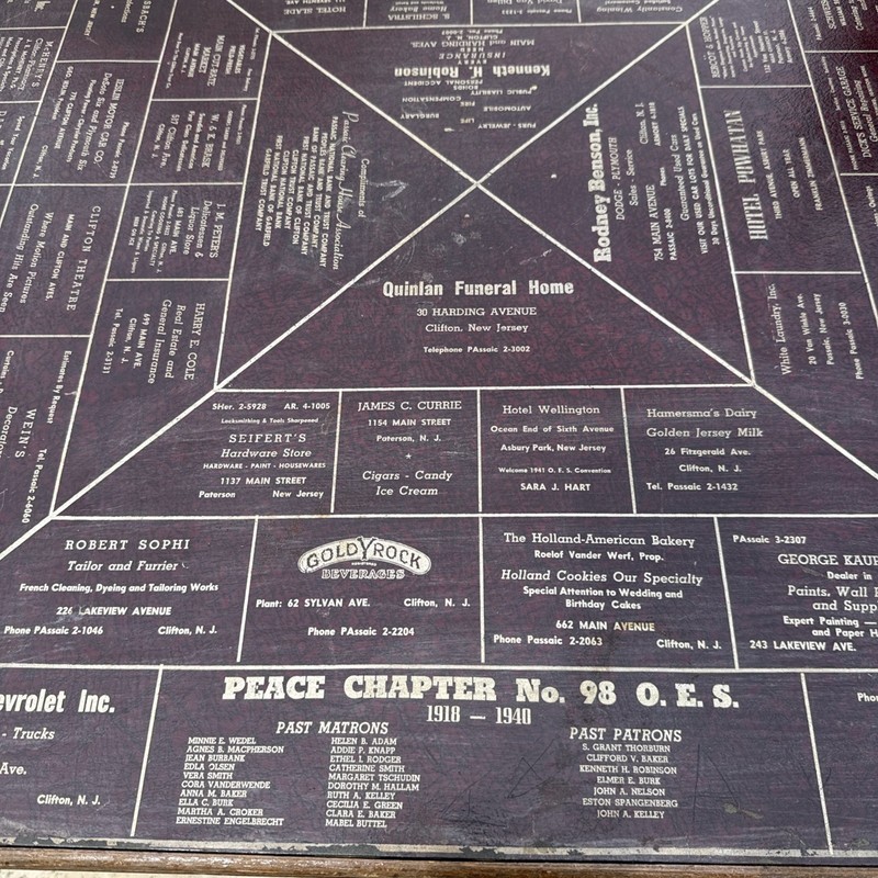 Vintage Dated 1940's Advertising Wood Folding Card Table Clifton NJ 29.5" gallery