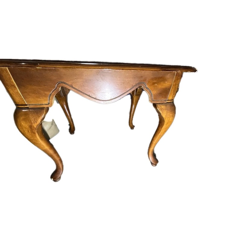 Vintage Queen Anne Style End Table Inlaid Wood Scalloped Edge Cabriole Legs gallery