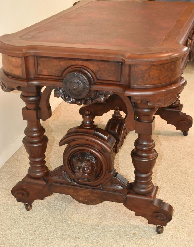 Victorian Walnut Library Table Belter Style gallery