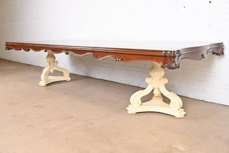 Karges Regency Burled Walnut Double Pedestal Extension Dining Table, Refinished gallery