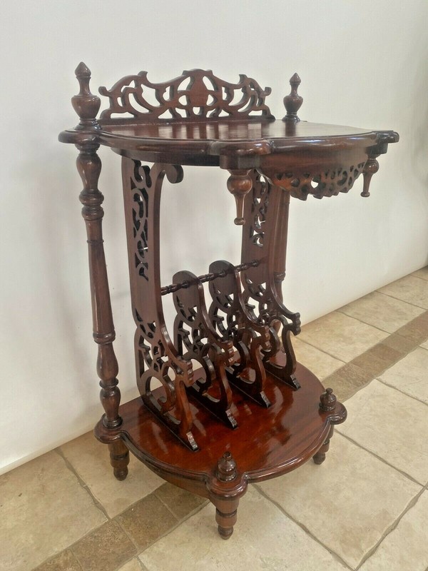 Vintage Victorian Table Magazine Rack bottom storage Chinese Chippendale gallery