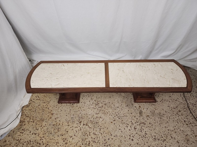 Vintage Coffee Table Unusual Divided Travertine Harvey Probber? Double Pedestal gallery