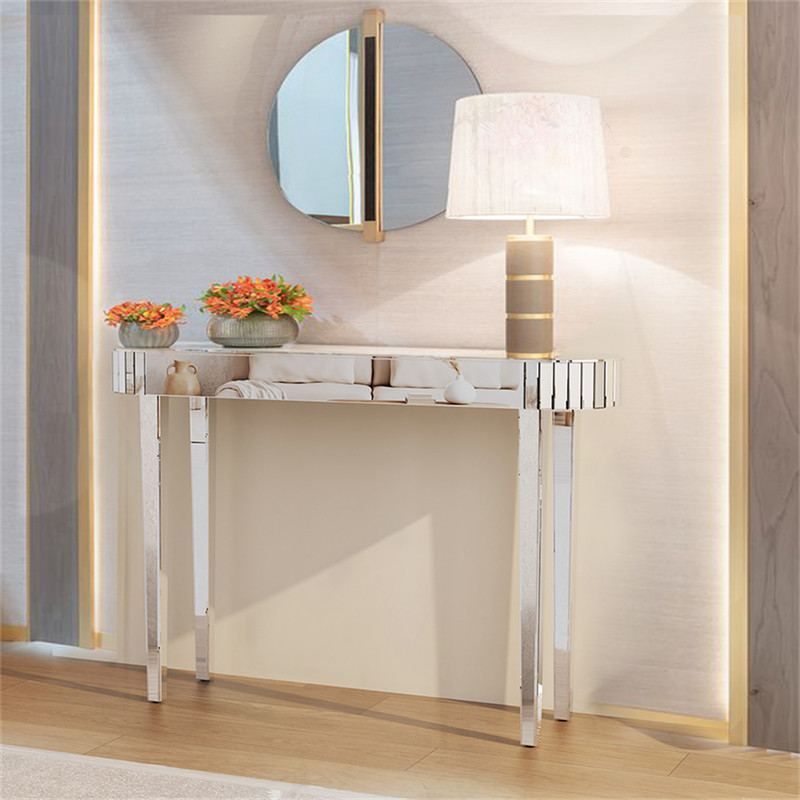 Stylish Oval Mirrored Console Table 1.2M Reflective Hallway Entrance Foyer Table gallery
