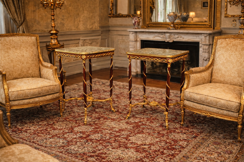 Tables Louis XVI Pair (2 pcs) Mahogany Marble Top Bronze Mounted French Elegance gallery