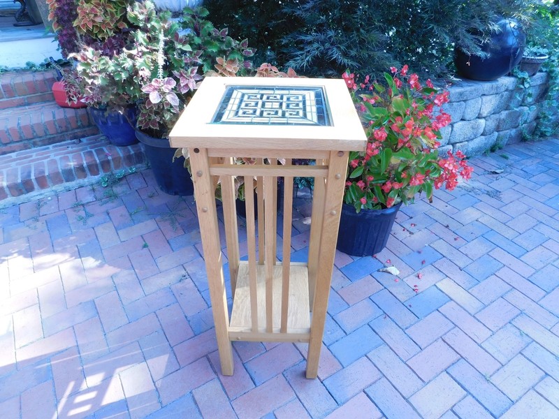Frank Lloyd Wright Style Mission Oak Table With Shelf 15″ W x 15 ” L x 36″
