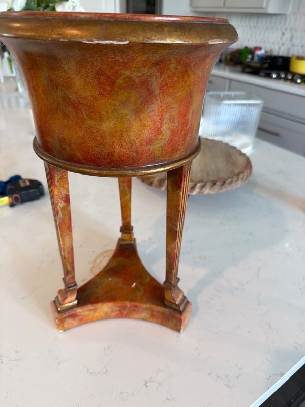 Theodore Alexander Regency Jardiniere Tripod Plant Stand Polychrome Tortoise gallery