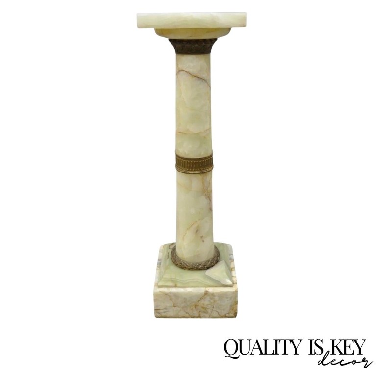 19th C. French Empire Onyx & Bronze Ormolu Revolving Statue Column Pedestal