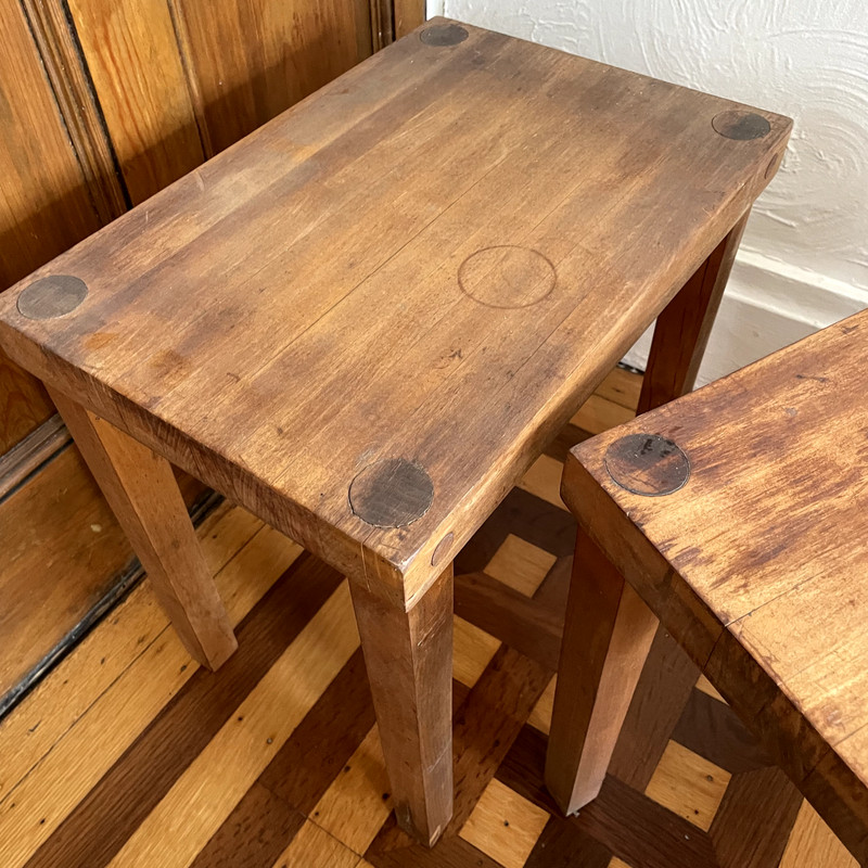 2 Vintage Butcher Block Stacking Side End Tables Hand Crafted Weathered Rustic gallery