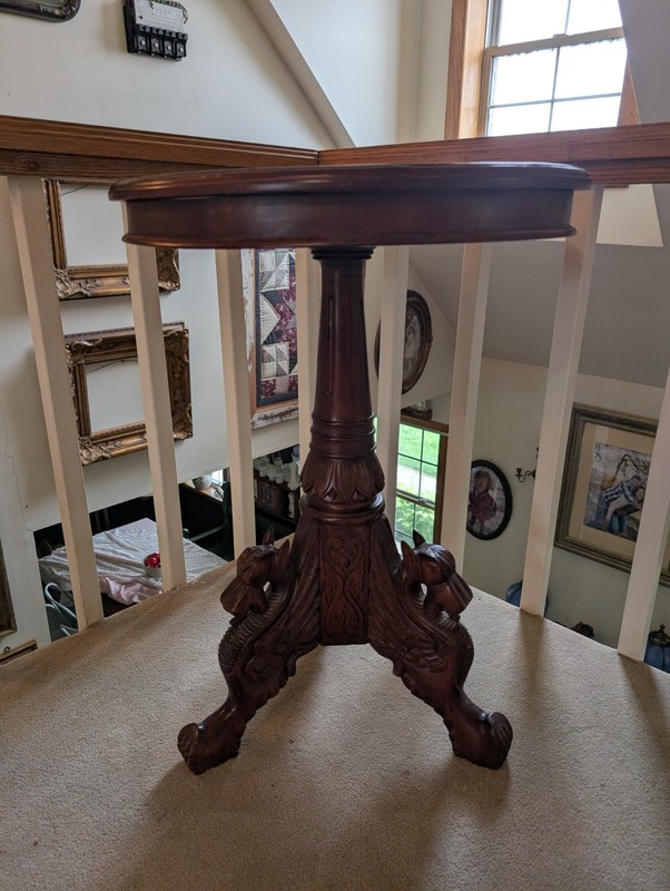Antique French Carved Round End Table Neoclassical Walnut Tripod Gueridon