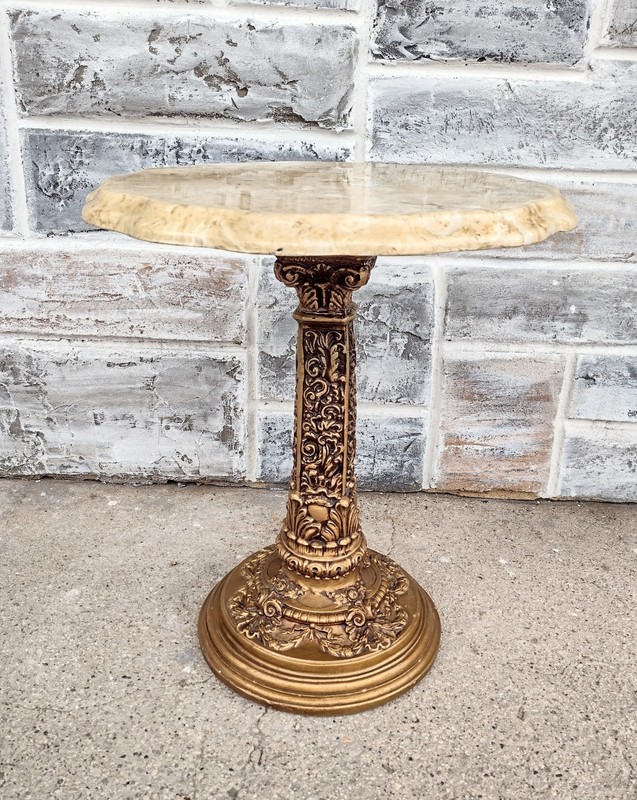 Vintage Carter/Glenn Gold Faux Stone Hollywood Regency Scalloped Round End Table gallery