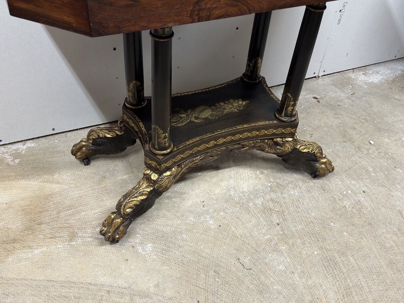 Antique empire stenciled eagle paw foot card game console table NY 1820 gallery
