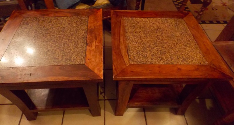 Teak Sausage Granite Top End Table / (1 Table) (ET87)