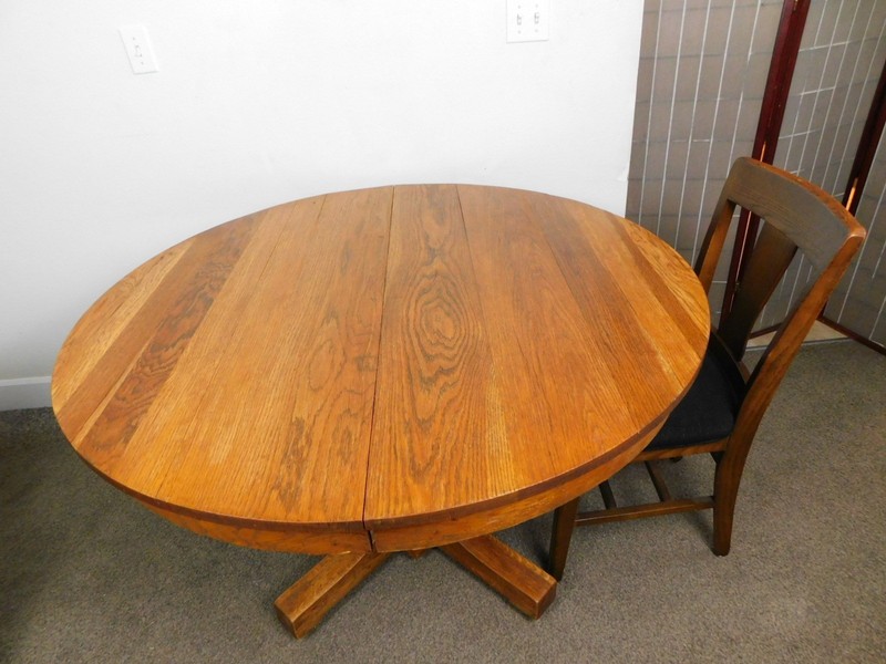 Antique Solid Oak 48" Mission Arts Crafts Round Dining Table Pedestal Base SHIPS gallery