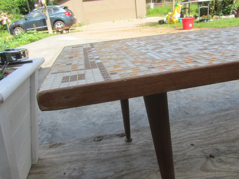 MCM earthy abstract Tile art modern art deco coffee table taper legs 60s boho gallery