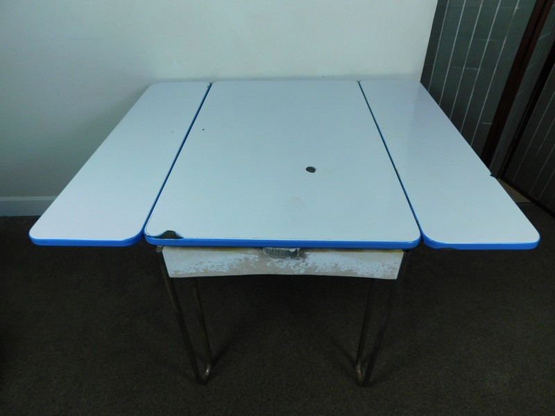 c1939 Antique Retro MCM Kitchen Table Hairpin Legs w Drawer Porcelain Top SHIPS! gallery