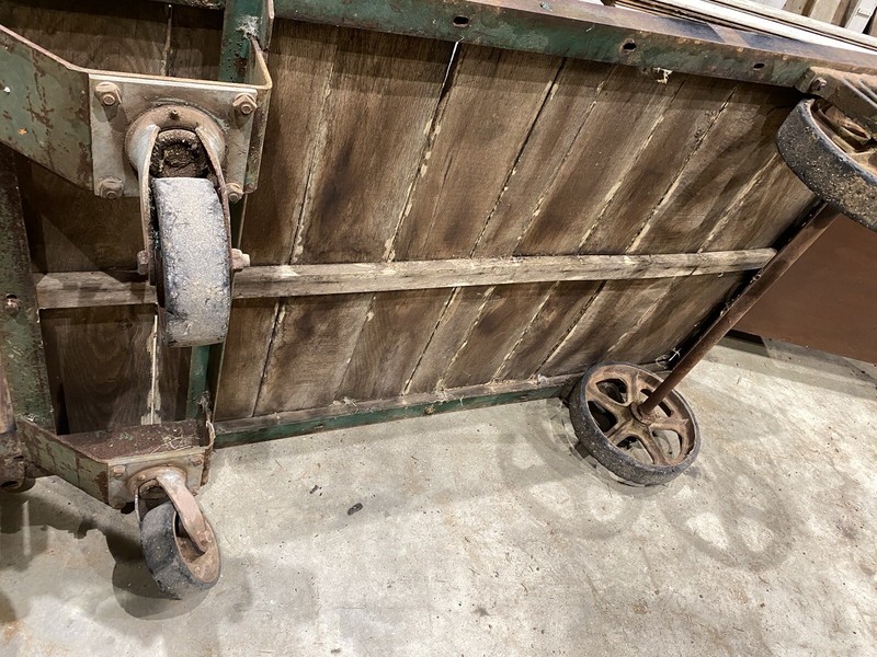 Vintage Warehouse Cart Railroad Factory Industrial Antique Wood Top Oak gallery