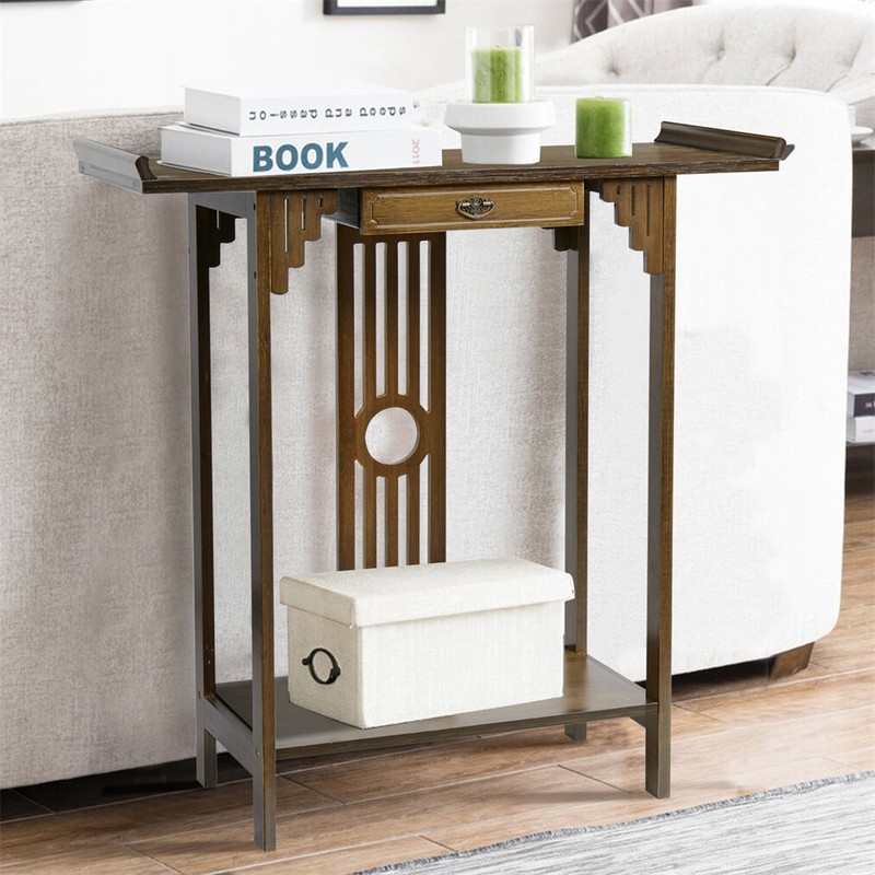 High Polish Narrow Console Table Hallway Table Entry Decor 2-Tier Storage Table gallery