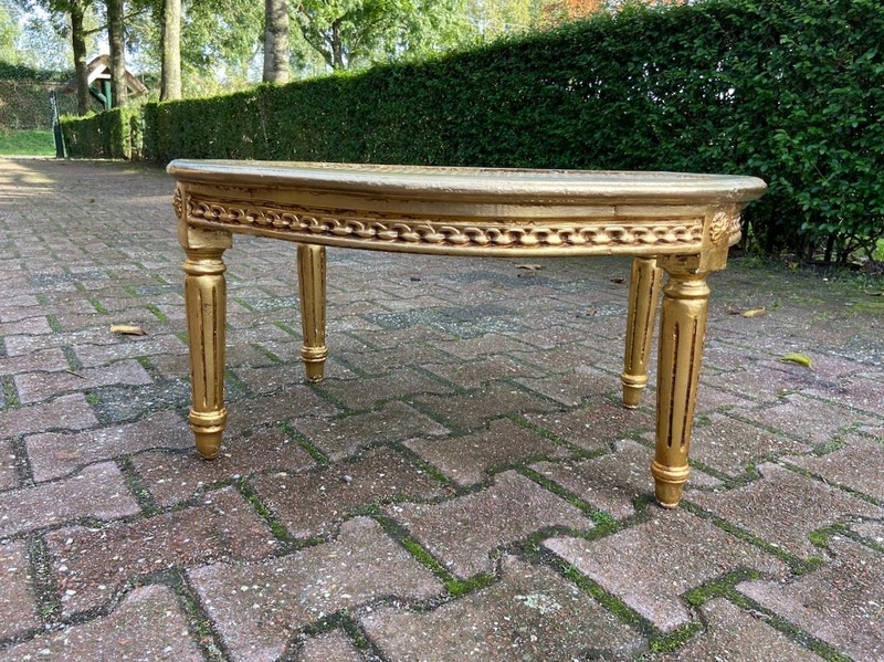 Coffee Accent Table French Louis XVI Vintage 1950s Gold Leaf Cane Beechwood gallery