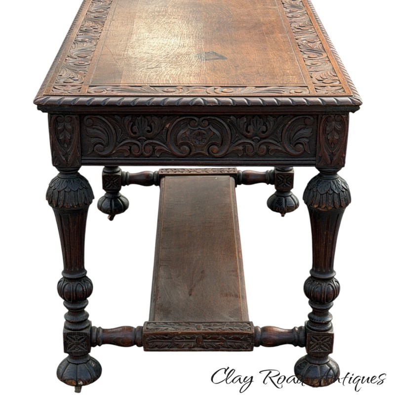 Antique victorian Black Forest heavily carved center table Oak library horner gallery
