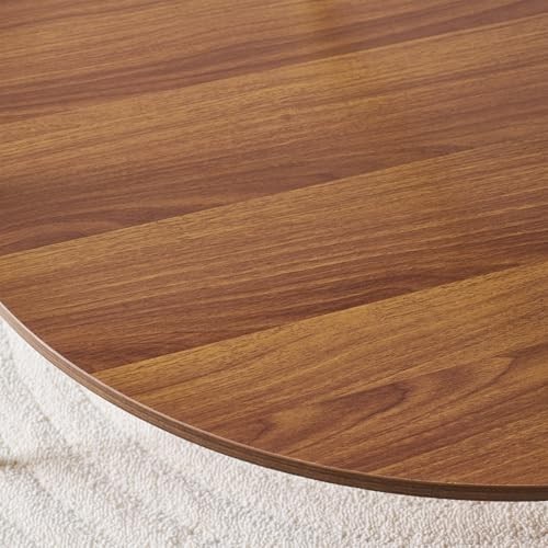 Mid-Century Modern Round Coffee Table, 2-Tier Amber Glass & Walnut, Sleek Metal gallery