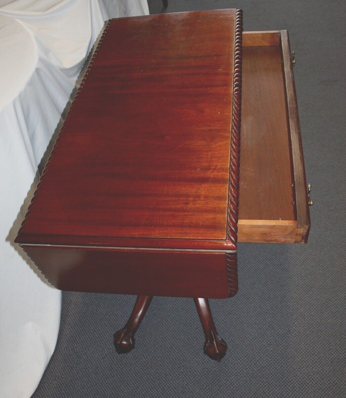 Antique FELDENKRAIS 1-Drawer, Double-Drop Leaf, Chippendale Style Mahogany TABLE gallery
