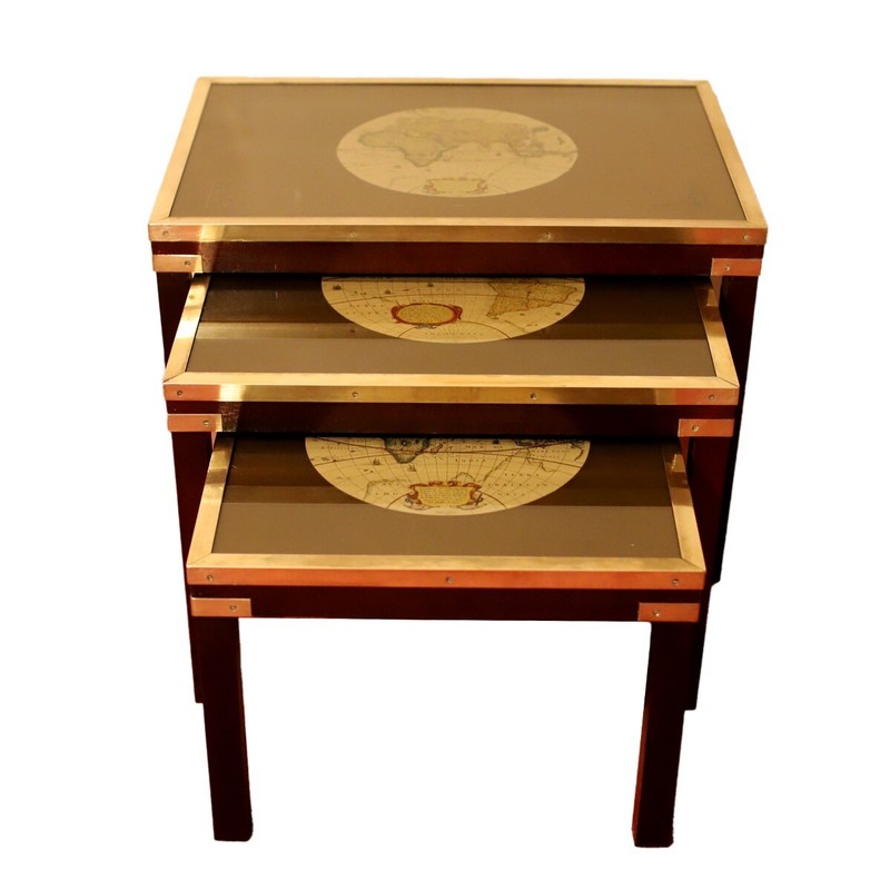 Beautiful Brass Bound Military Campaign Nesting Tables