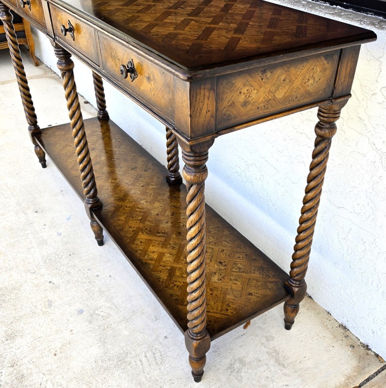 Theodore Alexander Burl Parquetry Console Table with 4 Drawers gallery