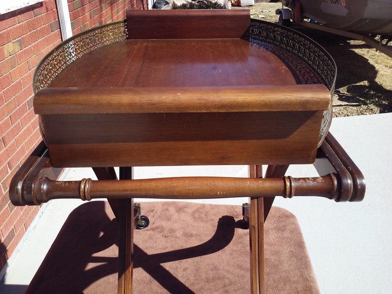 English Serving Table Brass and Wood Antique gallery
