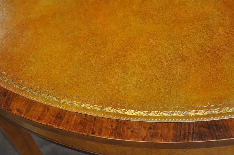 English Adams Style Hand Painted Leather Flip Top Demilune Console Game Table gallery
